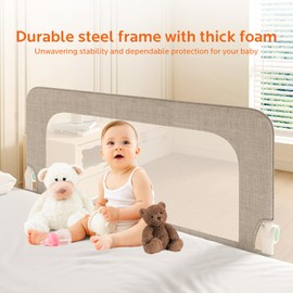 Dr. Pure Baby Bed Rail Guard for Toddlers - 47-inch Bed Side Rails for Full, Queen Bunk Size Bed Swing Down Foldable Anti-Fall - Breathable Mesh Safety Bedrail for Toddlers and Infants Kids