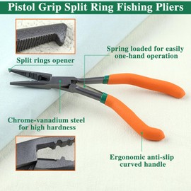 LEONTOOL Fishing Pliers, Long Fish Pliers, Pliers, Hook Releaser, S-Shaped Grip, Long Reach, Split Ring Pliers, Bending Handle, Split Ring Opener, Line Cutter, Fishing, Hook Removal, Crimp Pliers,