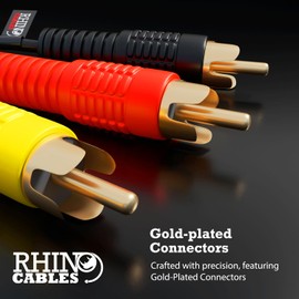 rhinocables 3 RCA to 3 RCA Phono Composite Audio Video AV Stereo Cable Triple 3 x Red, Yellow, Black/White Connector Plugs (1m)