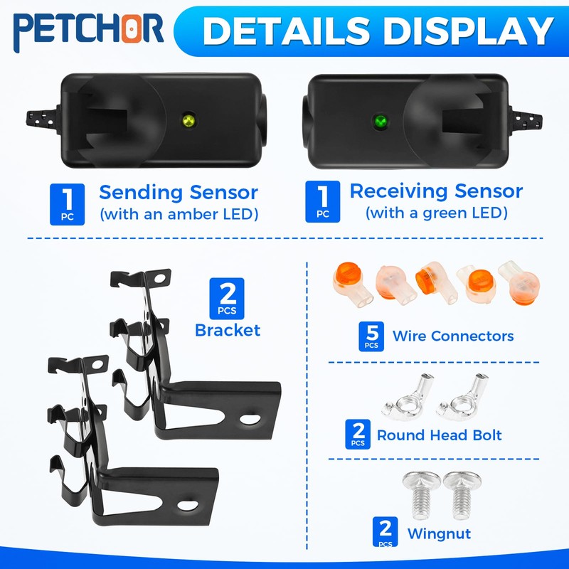 PETCHOR 41A5034 Garage Door Safety Sensor with Brackets, Garage Door