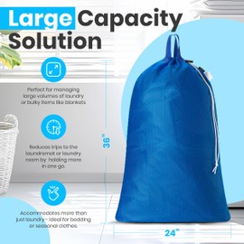 Bolsas de lavandería grandes de malla, paquete de 2 resistentes con asas y cordón, sacos de lavandería lavables a máquina para recámara universitario, campamento, viajes, ropa de cama y almacenamiento