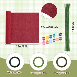 Marspark 142 Pcs Crepe Paper Flower DIY Kits, Include 10 Rolls Crape Paper 28 Flowers Template Kit 100 Green Floral Iron Wire 3 Floral Band Pigment for Craft Birthday Parties Weddings Decoration