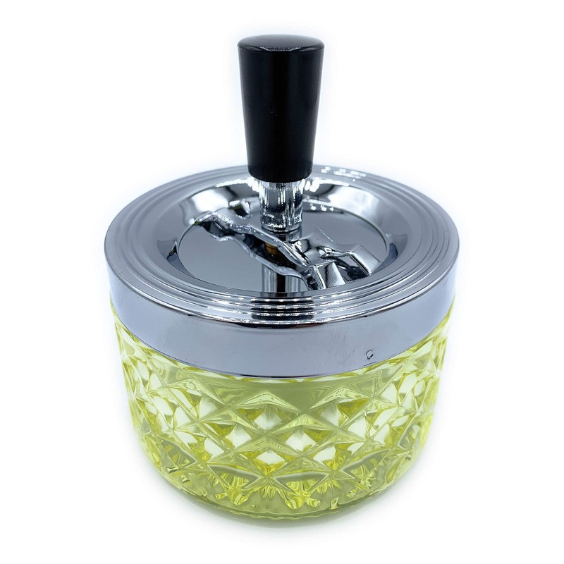 Butt Bat Round Push Down Glass Ashtray with Spinning Tray