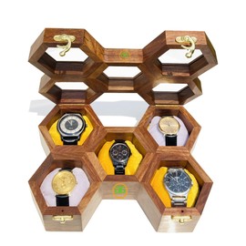 AB Handicrafts 5-Slot Wooden Honeycomb Watch Box, Watch Display Case & Organizer, Gift for Mens, Jewelry Case, Gift for Womens Luxury Sheesham Wood with Glass Top