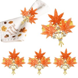Maple Leaves Napkin Rings Set of 6, Fall Party Napkin Holder Buckles, Thanksgiving Christmas Napkin Rings (Orange, One Size)