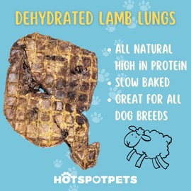 Hotspot Pets Premium Single Ingredient Lamb Lung Dog Treats - 1lb Big Bag All-Natural, Made in USA - High Protein, Low Fat -Dehydrated for Freshness - A Rawhide Alternative for All Dogs