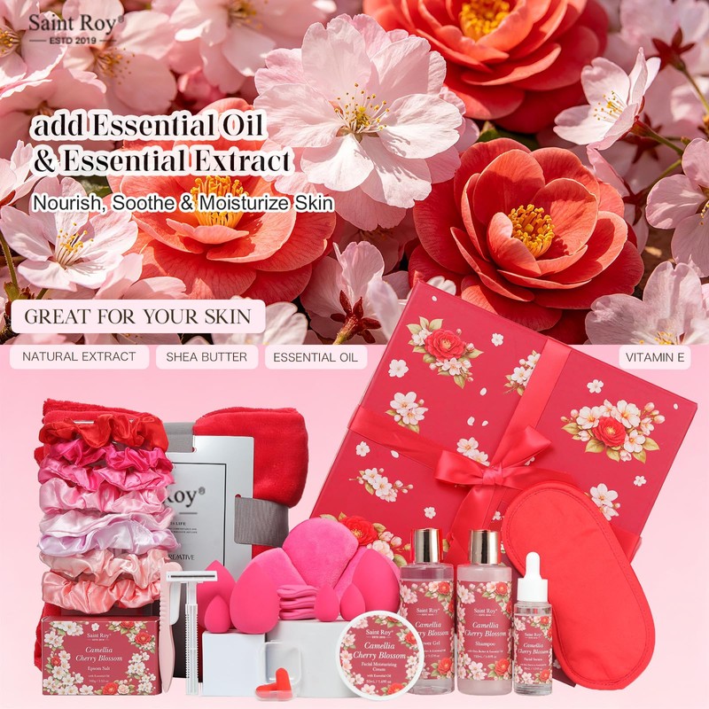 35-Pc Cherry Blossom Rose Get Well Soon Spa Gift Set,