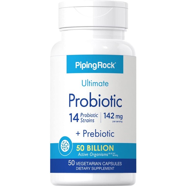 Piping Rock Probiotic Multi Enzyme | 50 Capsules | 142mg | with Prebiotics | Digestive Formula for Men and Women | 14 Strains | 50 Billion Active Organisms | Non-GMO & Gluten Free Supplement