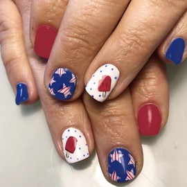 4th of July Press on Nails Short Square Fake Nails Independence Day False Nails with American Flag Design 4th of July Acrylic Nails for Women Girls Reusable Stick on Nails4th of July Parade Manicure