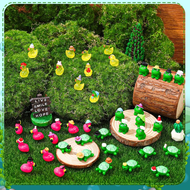 GGSTDDUP 80 Pcs Mini Resin Animals, Tiny Ducks Miniature Flamingo