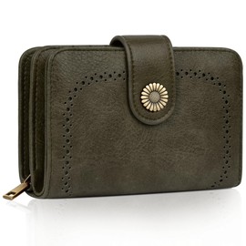 TEUEN Women's Large Capacity PU Leather Vintage Purse Wallet with RFID Blocking, dark green, Classic
