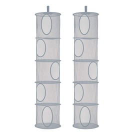 Libeder Mesh Hanging Storage Space Saver Bags Organizer,Foldable Storage Organizer 5 Compartments Toy Storage Basket for Kids Room Bathroom 2 Sets Grey