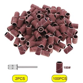 luoshaPUCY 100 Pieces Nail Sanding Bands with 2 Pieces Nail Drill Bits 180 Grit for 3/32 Inch Nail Drill Bit for Electric Nail Drill Nail art Manicure Pedicure Nail Drill