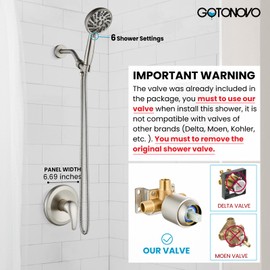gotonovo Single-Handle Shower Faucet Set Shower Kit with Valve Shower Head and Handle Set Shower Trim Kit with 6 Modes ABS Handheld Shower Fixtures Shower Valve and Trim Kit Brushed Nickel
