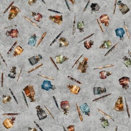 Quilting Treasures QT Fabrics Bookworm by Morris Creative Group 30456 K Gray Pen & Ink Toss Cotton