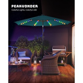 PEAKVONDER 7.5 ft Outdoor Patio Umbrella with Solar Lights - Small Heavy Duty Beach/Table/Pool/Deck/Market Umbrella, Dual Charging, Tilt, APP & Button Control, UV/Fade-Resistant, Teal Blue HPU752TB