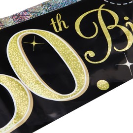 9ft Banner Sparkling Fizz 50th Birthday Black & Gold Holographic