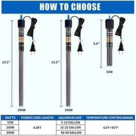FREESEA 50 Watt Aquarium Submersible Betta Heater with Aquarium Submersible Thermometer Marine Aquarium Heater with LED Controller Submersible Quartz Submersible Aquarium Super Mini Adjustable Aquarium Adjustable USB Stainless Steel - Specification: 25W