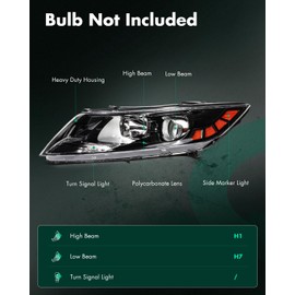 SCITOO Headlight Assembly Fit 2011-2013 for Kia Optima Black Housing Amber Reflector Pair Headlights 921012T121