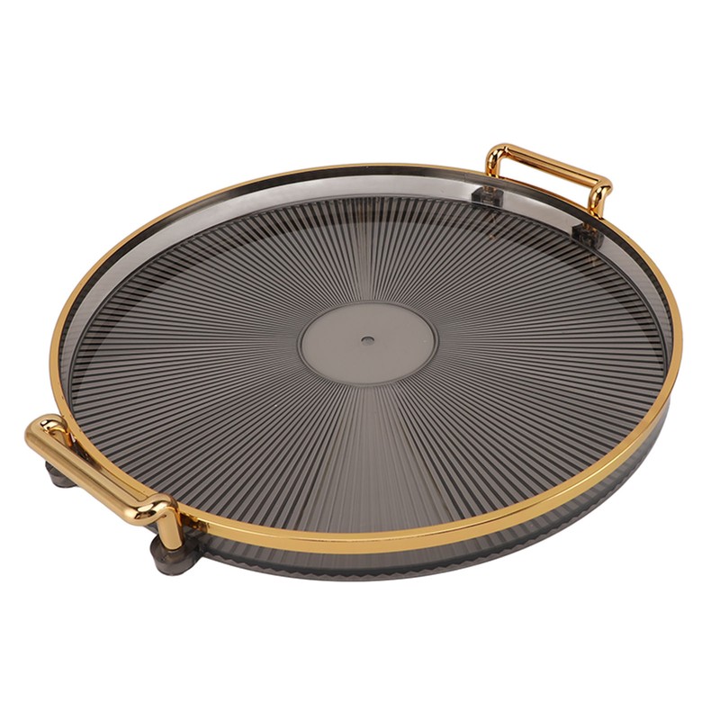 Round Tray with Gold Handle Elegant Multi Functional Golden Rim