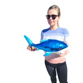 Zugar Land Sequin Great White 20" Mermaid Shark (Blue-Silver) Plush Soft Stuffed Animal Ocean Sea Creature Preditor Sharky Toy