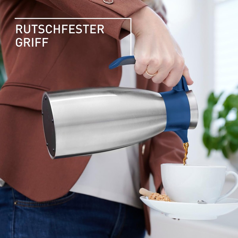 Emsa Soft Grip N4120100 Insulated Jug, 1 Litre, Stainless Steel,