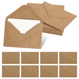 Pack of 50 Brown Envelopes with 50 Sheets of Blank Paper Cards Mini Envelopes, Small Envelopes, Folding Cards for Money Gifts, Thank You Cards, Invitations