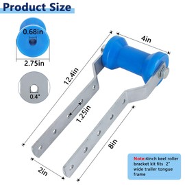 BALAVA 4inch Adjustable Keel Roller Assembly, Boat Trailer Rollers with Brackets,Blue Boat Trailer Bow Roller Bracket Assembly Keel Roller Bracket Assembly for 2" Wide Trailer Tongue