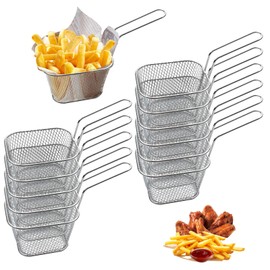 12 Pcs Mini Square Fry Basket Set Stainless Steel French Fry Holder - Reusable Deep Fryer Baskets with Handles for French Fries, Kitchen, Restaurant, and Barbecue (Silver)