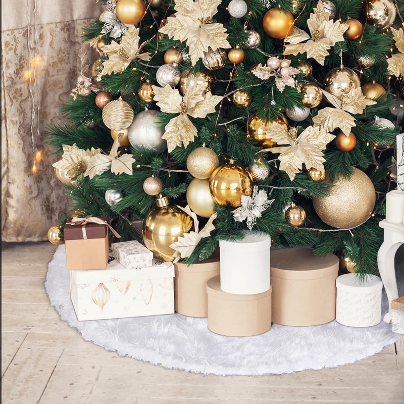 Lihao 90 cm Christmas Tree Skirt, Round White Christmas Tree
