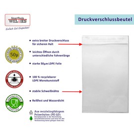 WeltiesSmartTools Small Ziplock Bags 50 my Set 300 Bags 100 Pieces 60 x 80 | 100 x 150 | 180 x 250 Each 100 Pieces Zip Bags Resealable Disposable Bags Waterproof
