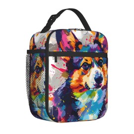 ainori Reusable Colorful Corgi Lunch Box for Kids, Insulated Vibrant Cool Dog Bag,Polyester Cooler Pet Lovers Handbags Case for School Picnic Work Travel Beach or Hiking, Gifts