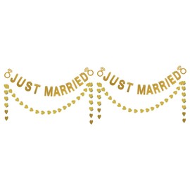 Alipis 2pcs Just Married Letters Banner Heart Shaped Confetti Bunting Banners Wedding Party Decorations Supplies