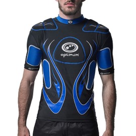 Optimum Senior Inferno Rugby Protective Top Shoulder Pads, Black/Blue, Large Boys (X-Small)