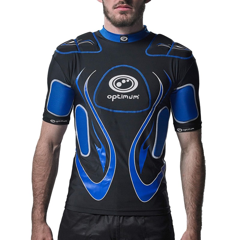 Optimum Senior Inferno Rugby Protective Top Shoulder Pads, Black/Blue, Large