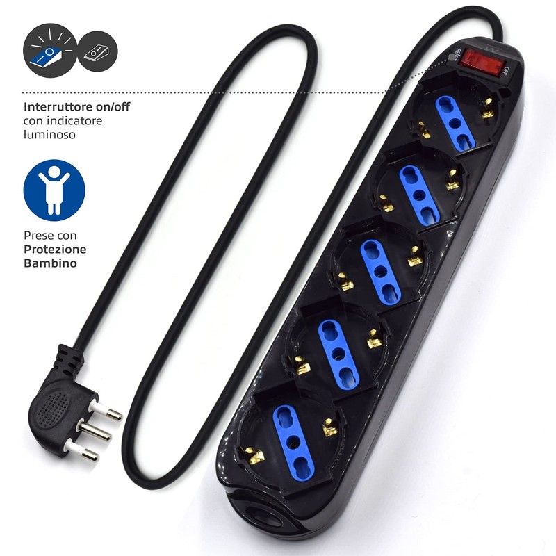 Ewent EW3915 Power Strip 5 Sockets Italian 10/16A + Schuko,