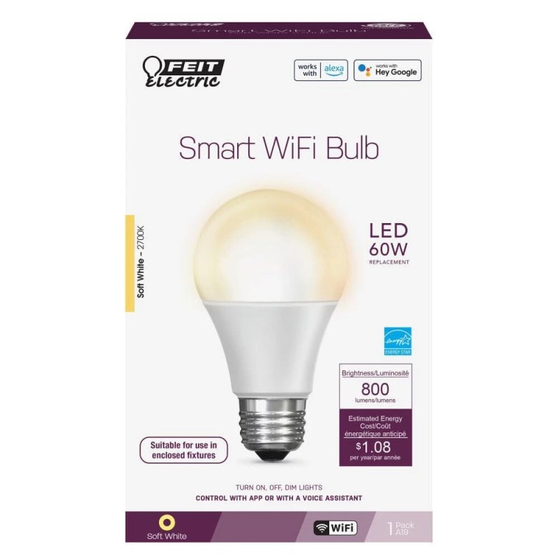 Feit Electric 2700K Smart WiFi LED Bulb A19 E26 Alexa