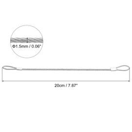 sourcing map 10Pcs Lanyard Cable Wire Rope, 20cm x 1.5mm Stainless Steel Wire Cable with Loops Security Steel Cable for Connect Furniture Outdoor Travel, Silver