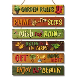 CHDITB Set of 6 Vintage Garden Rules Plaque Sign,Gardening Gifts for Women Men,Retro Farmhouse Gardening Wooden Sign,Outdoor Gardeners Women Present,Outdoor Plaque Decoration for Home Garden Porch