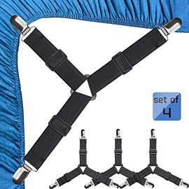 JBYAMUS Bed Sheet Straps, Easy to Install Bed Sheet Clips, Fitted Sheet Clips Sheet Fasteners, Say Goodbye to The Messy Sheets (Black-4 Pcs)