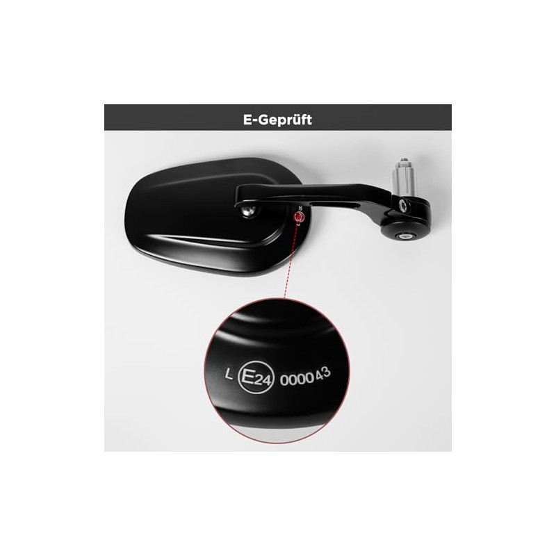 evermotor Motorcycle Handlebar End Mirrors E-Approved E24 360° Adjustable M6