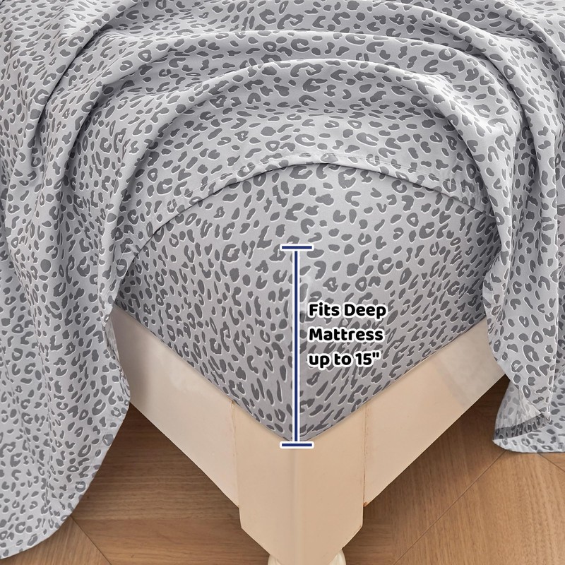 Mooreeke Leopard Cheetah Printed Full Bed Sheets, Soft Microfiber Bedding