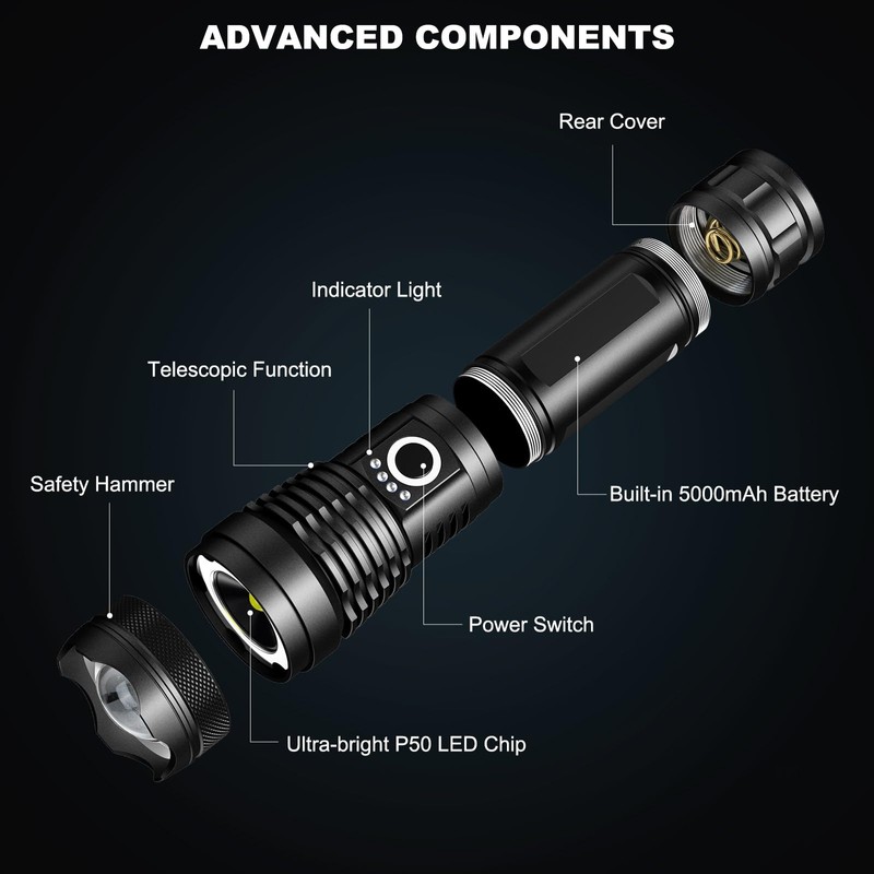 4 Pack Rechargeable LED Flashlights High Lumens, 990,000LM Super Bright