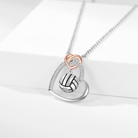 Fryneauy Volleyball Necklace 925 Sterling Silver Volleyball Jewelry Volleyball Pendant Birthday Gifts for Mom Mother Daughter Women