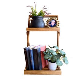 Patio Wise Acacia 2-Tier Plant Stand & Folding Display Rack, Indoor/Outdoor, Weatherproof Wooden Holder for Plants & Decor, 28 ¾ x 17 Inches