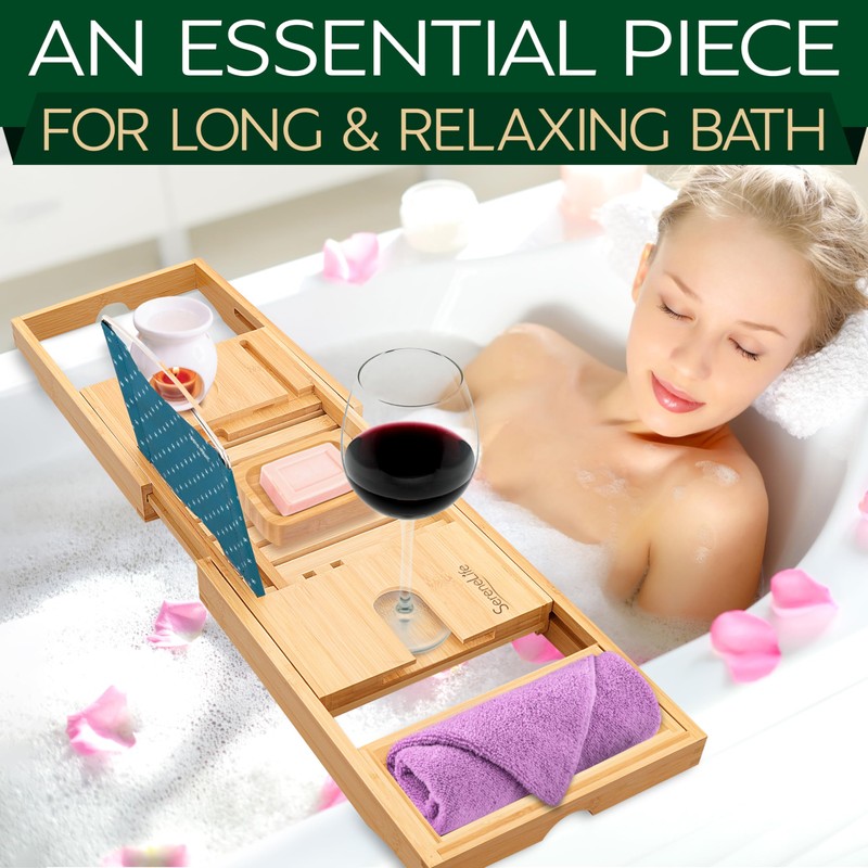 SereneLife Premium Bathtub Tray Caddy with Gift Box and Bow