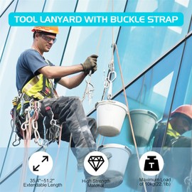 RIXGWND 5 Pack Retractable Tool Lanyards,35.4''-51.2'' Extendable Length Tool Tether Lanyard with Carabiner and Adjustable Loop End, Fall Protection Tool Lanyard for Construction Scaffolding Roofing