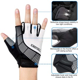 Souke Sports Cycling Bike Gloves Padded Half Finger Bicycle Gloves Shock-Absorbing Anti-Slip Breathable MTB Road Biking Gloves for Men/Women White Small