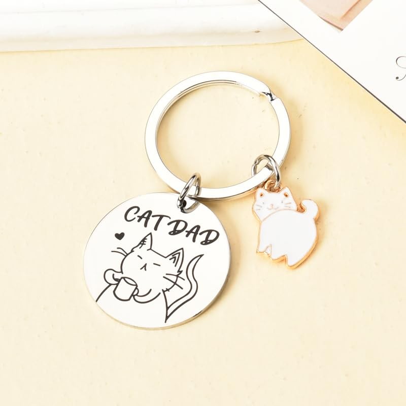 Gift for Cat Dad Keychain Cat Owner Gifts for Men