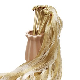 Hwtcjx Pack of 30 Wedding Walls, Magic Wands Wedding Streamers, Magic Wands Wedding with Bells, Silk Fairy Wand for Wedding, Birthdays, Christmas, Dance Parties, Parties (1.5 x 60 cm, Champagne)